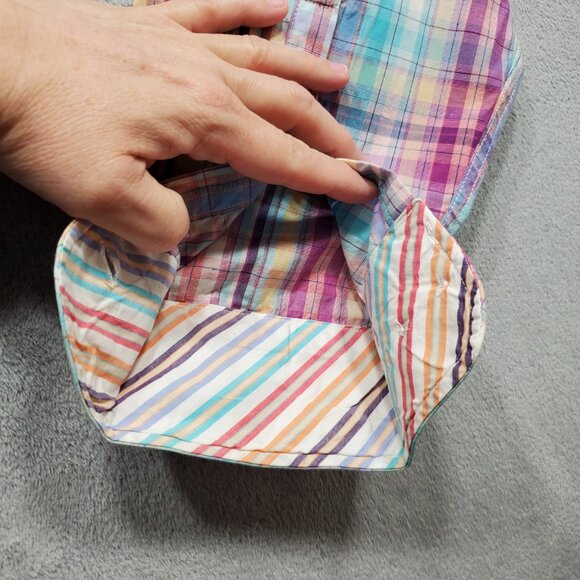 Alan Flusser Button Down Long Sleeve Plaid Shirt Yellow Purple Baby Blue Mn Sz L - Picture 6 of 10